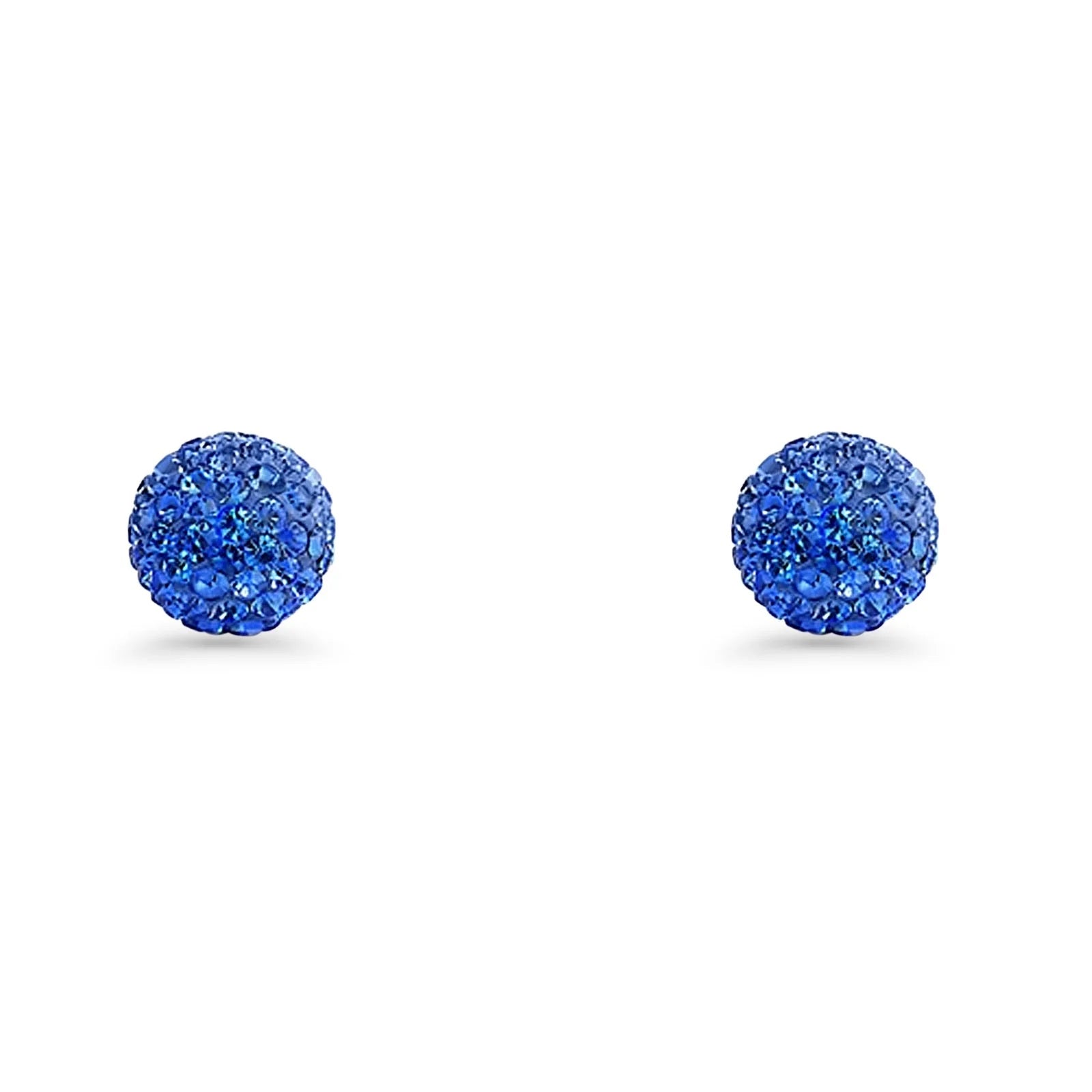 Sapphire Blue Crystal Full Ball Stud Earrings in 925 Sterling Silver