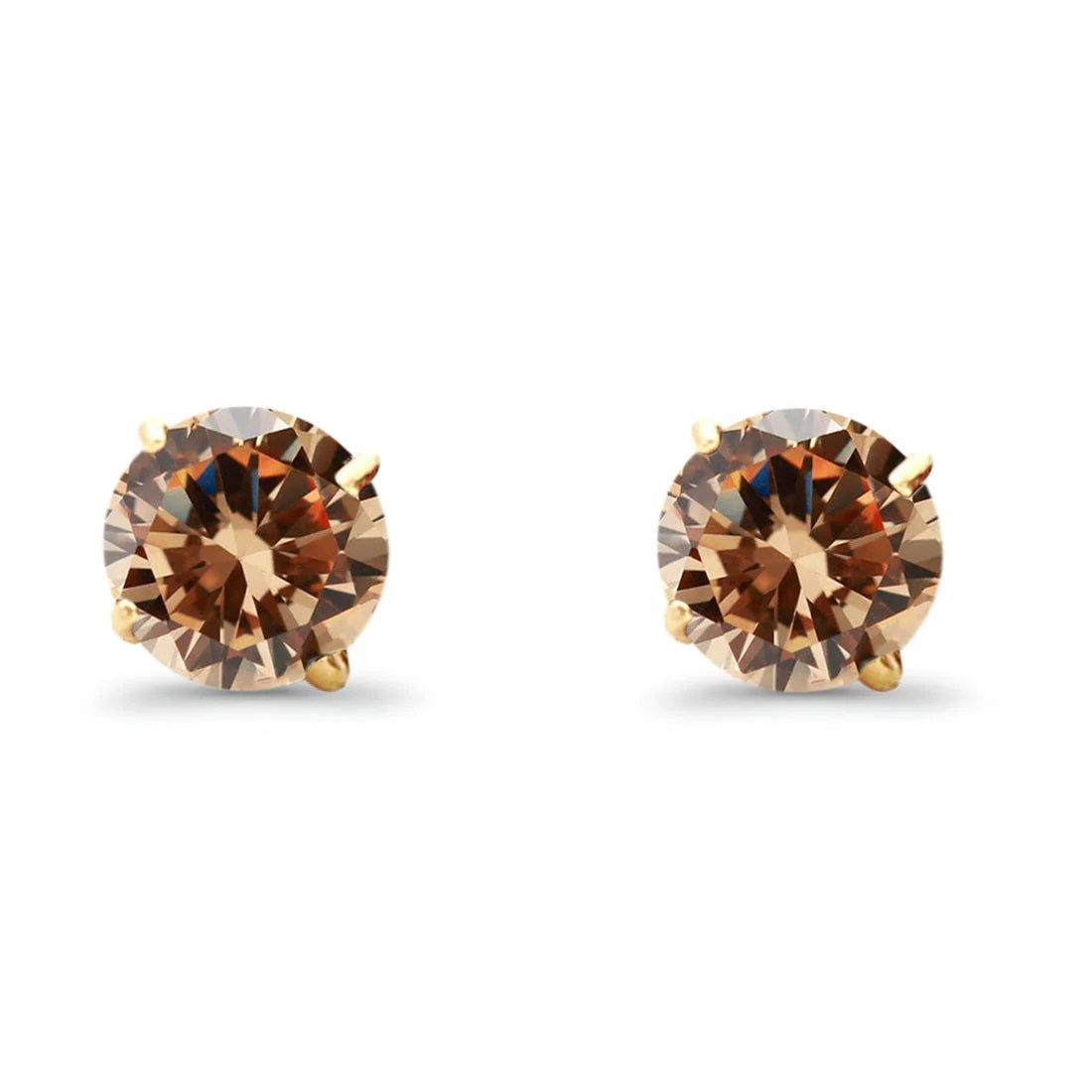 14K Yellow Gold 5mm Round Solitaire Basket Set Simulated Champagne CZ Stud Earrings