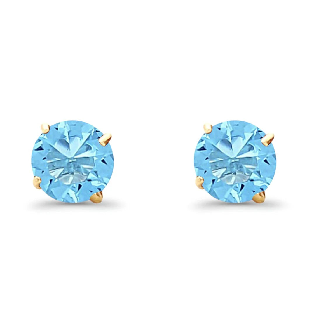 5mm Round Solitaire Basket Set Blue Topaz Stud Earrings 14K Yellow Gold Best Birthday Gift for Her