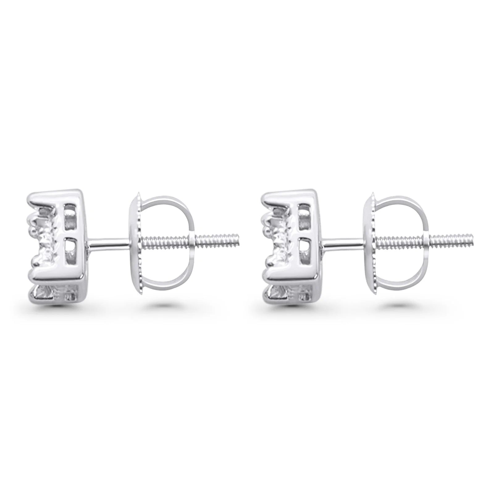 0.15 Carat Natural Diamond Square Micro Pave Stud Earrings In 10K White Solid Gold