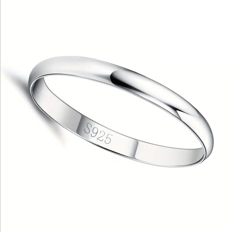 2mm Glossy Ring, High Quality 925 Sterling Silvery Ring Suitable for Men and Women