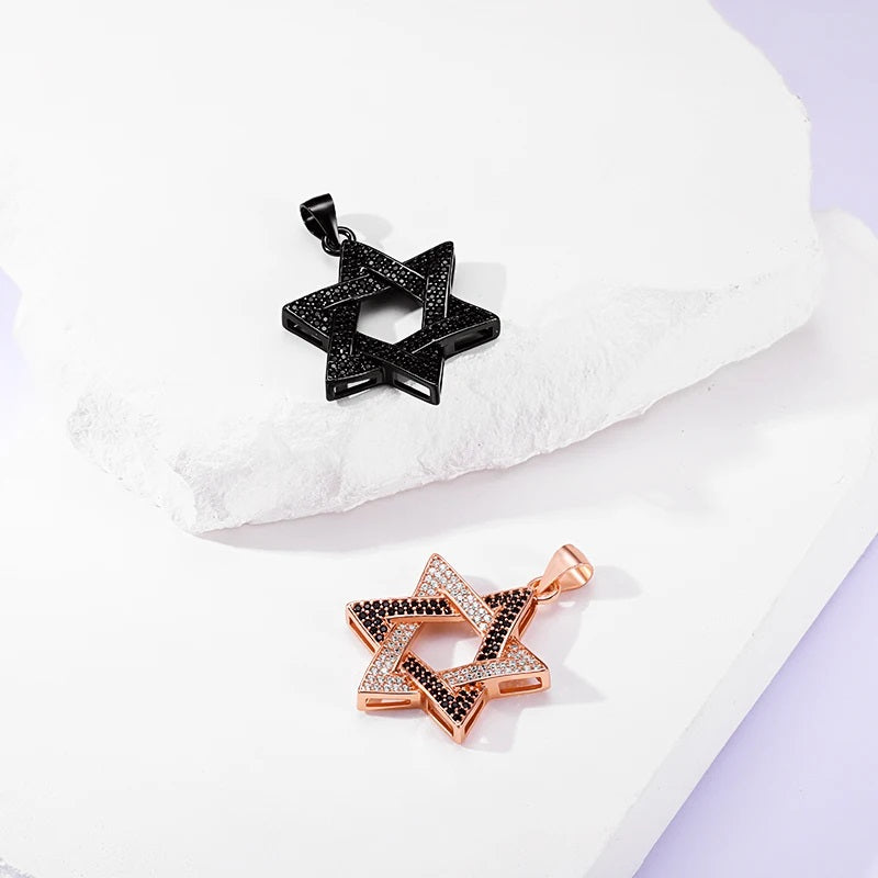 Bold Black Star of David Pendant with Micro Pave Stones