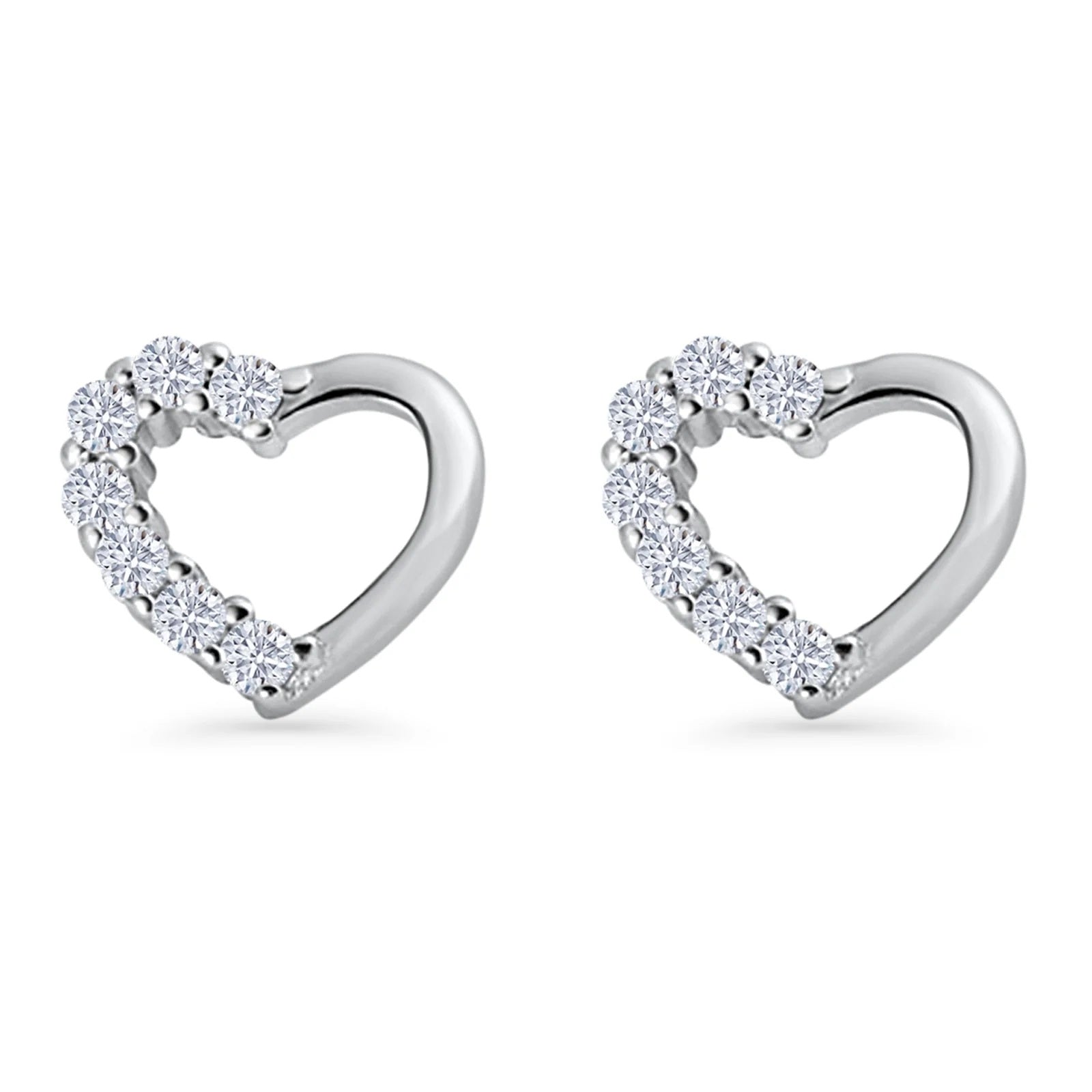 Heart Stud Earrings Cubic Zirconia 925 Sterling Silver