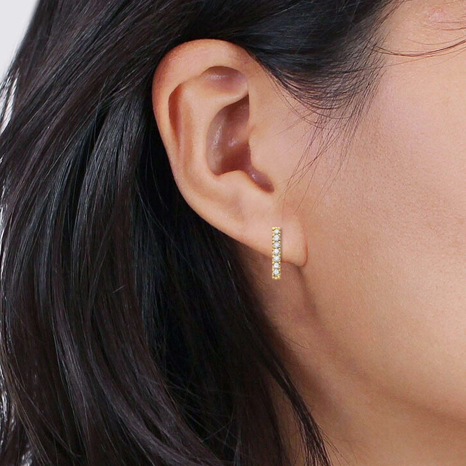 0.10 Ct Natural Diamond Line Bar Stud Earrings in 10K Yellow Gold