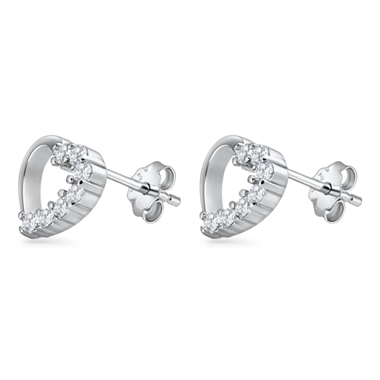 Heart Stud Earrings Cubic Zirconia 925 Sterling Silver