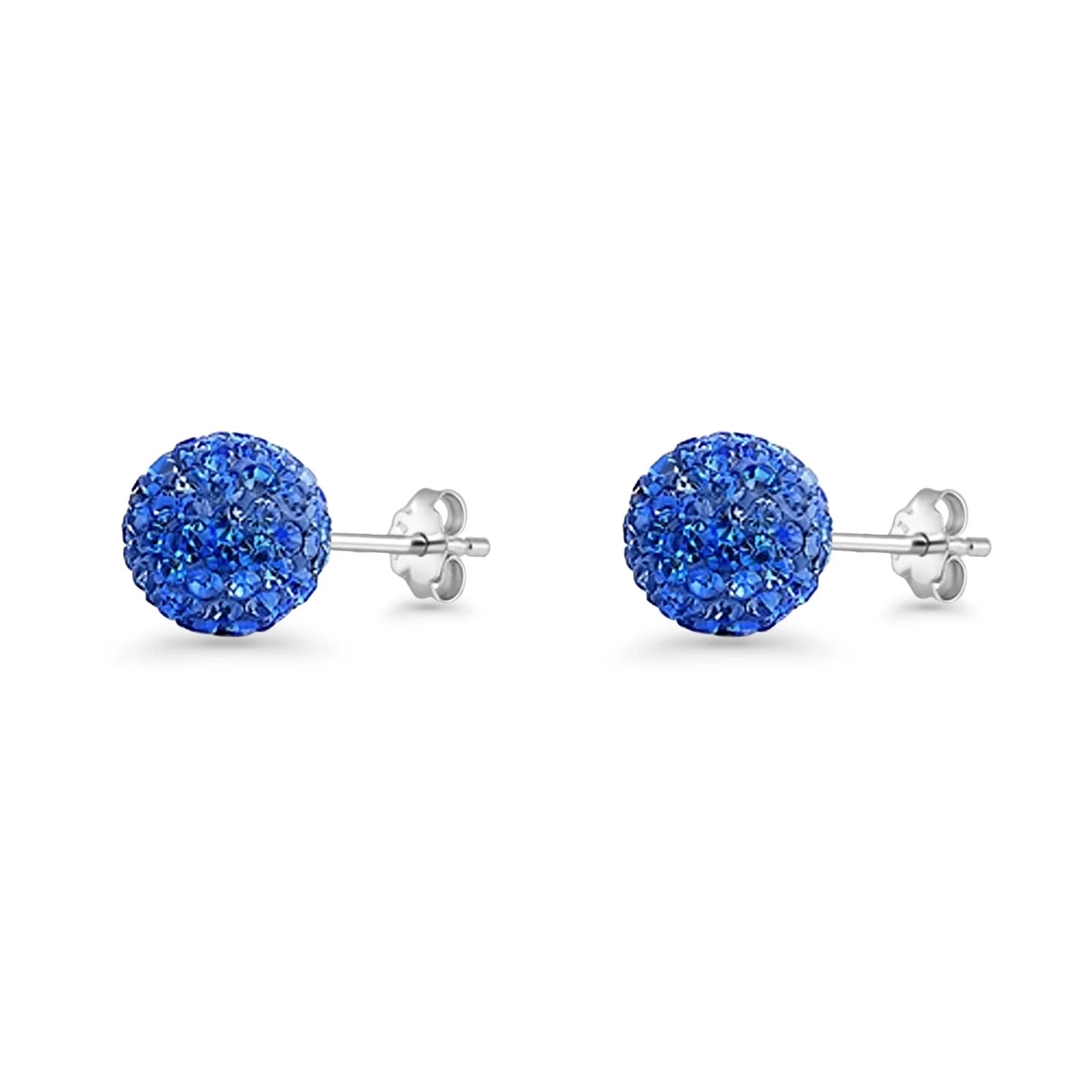 Sapphire Blue Crystal Full Ball Stud Earrings in 925 Sterling Silver