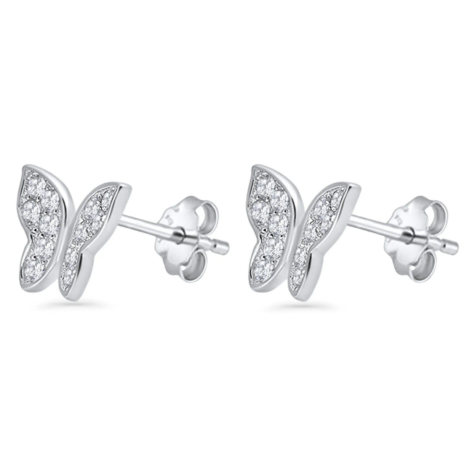 18K White Gold Plated Butterfly Stud Earrings Women Jewelry