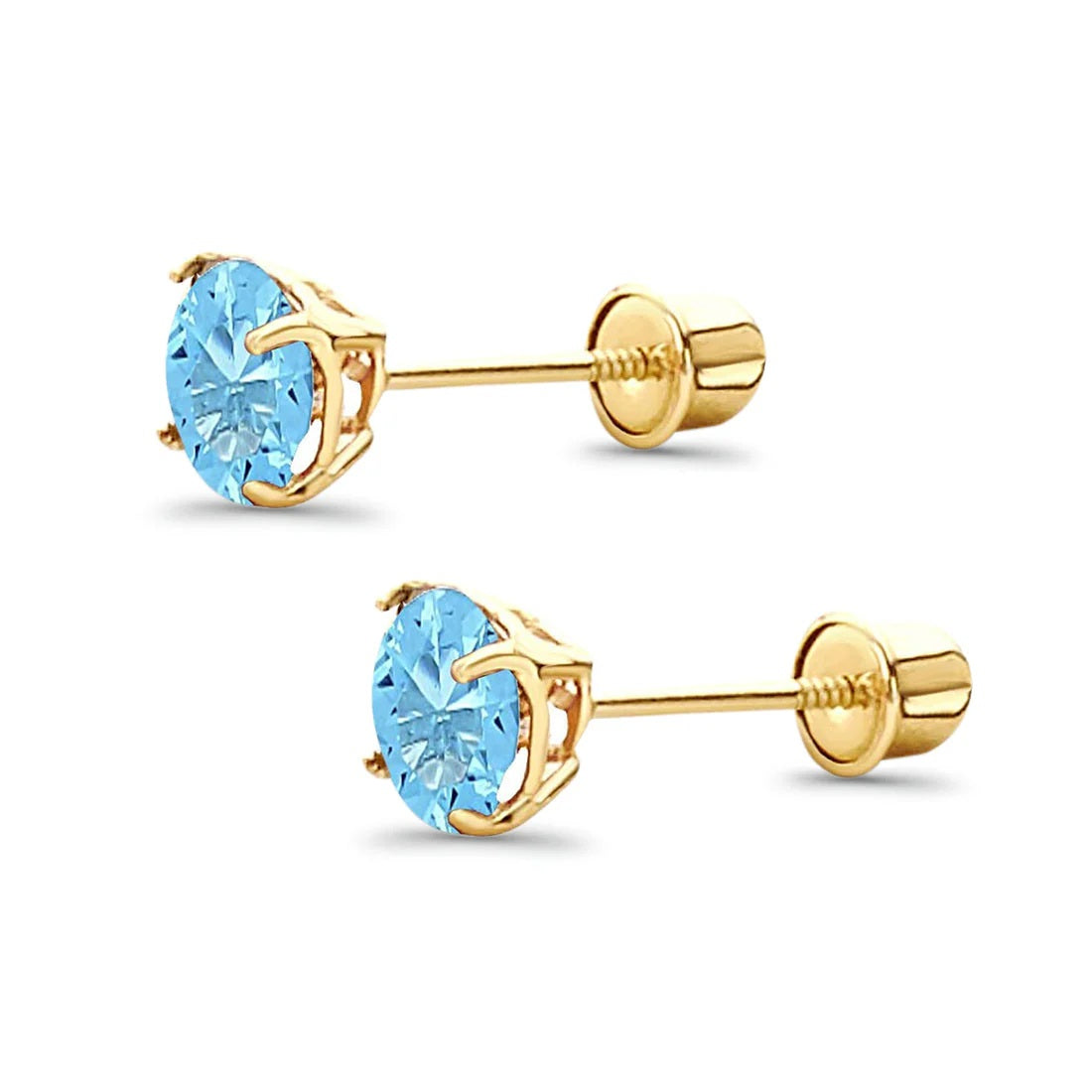 5mm Round Solitaire Basket Set Blue Topaz Stud Earrings 14K Yellow Gold Best Birthday Gift for Her