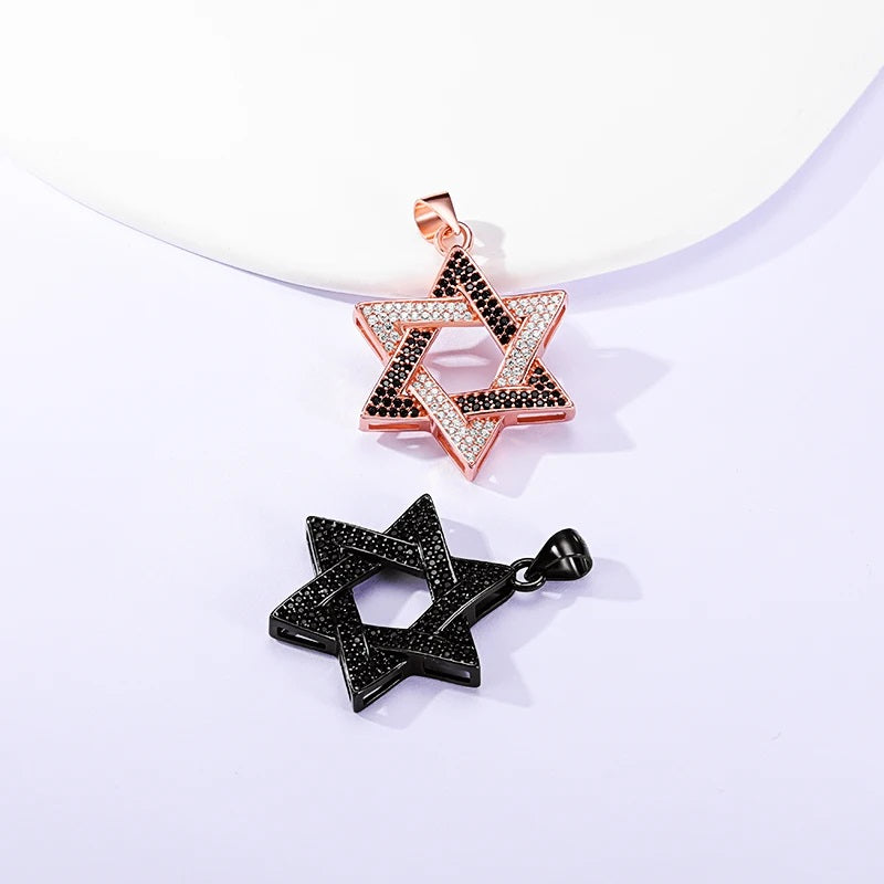 Bold Black Star of David Pendant with Micro Pave Stones