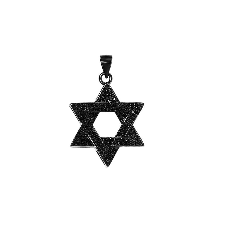 Bold Black Star of David Pendant with Micro Pave Stones