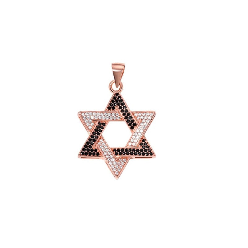 Two-Tone Star of David Pendant in Rose Gold- Unisex Necklace Charm