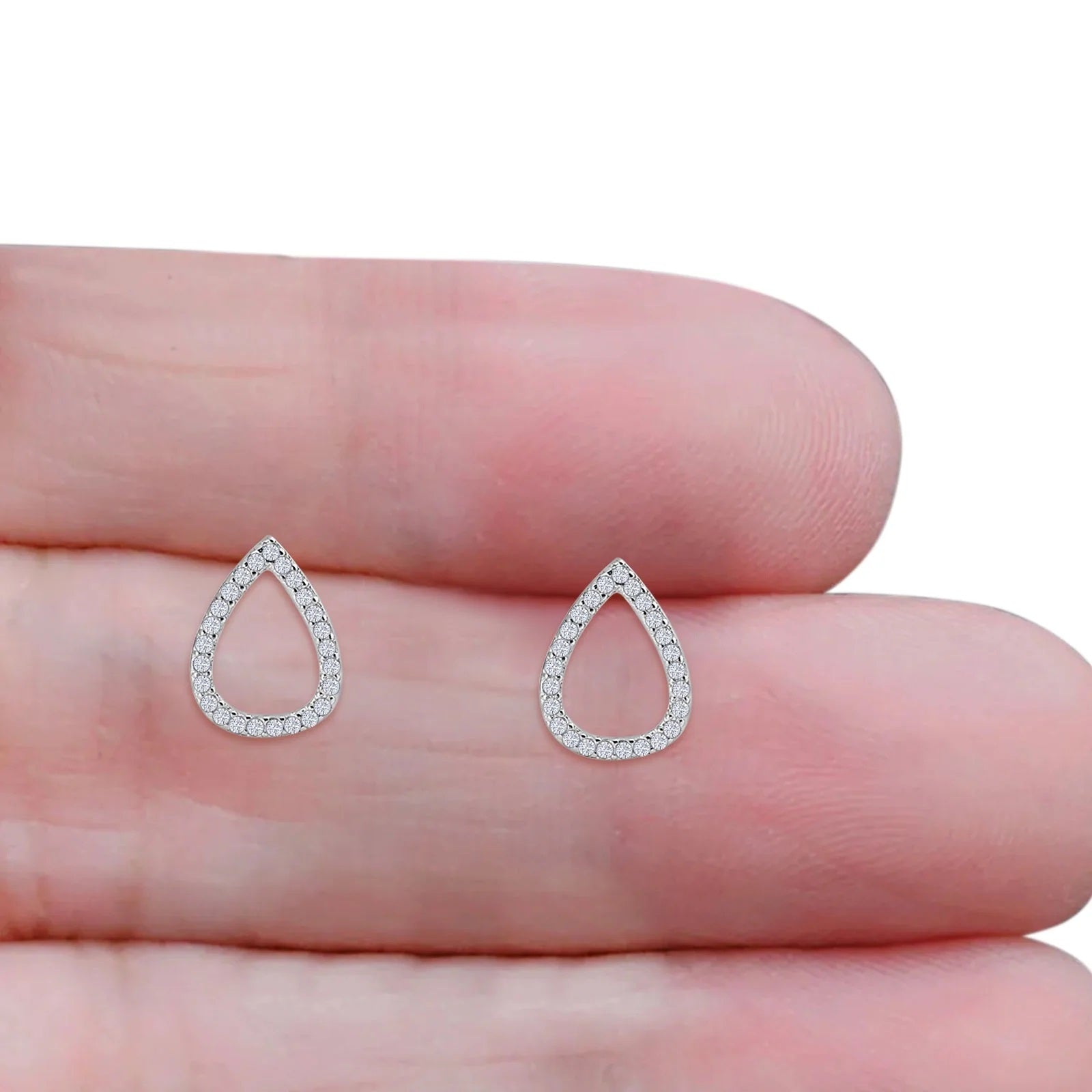 18K Gold Plated Pear Teardrop Stud Earrings Cubic Zirconia 925 Sterling Silver