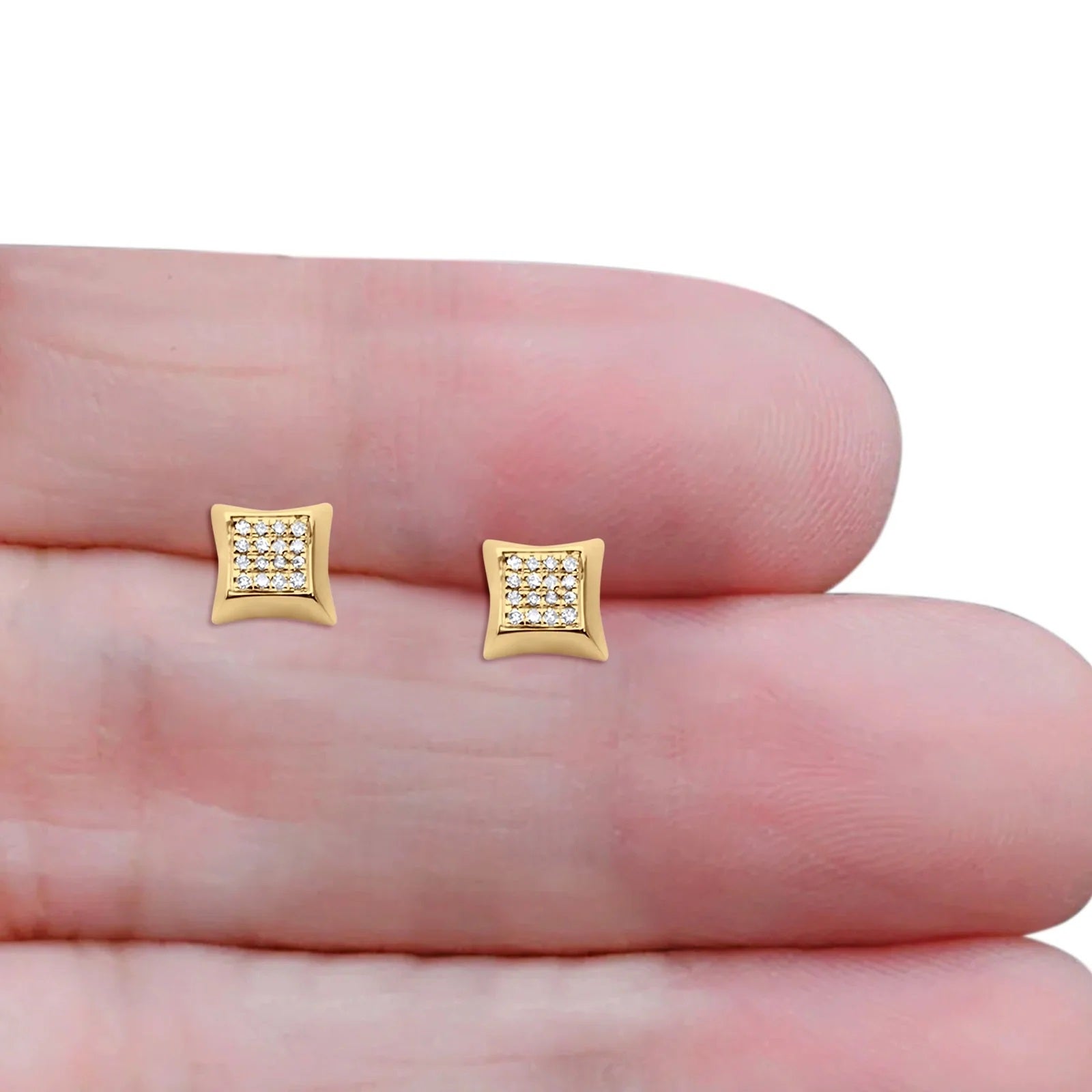 0.11 Carat ( 7mm ) Square Shaped 10K Yellow Gold Diamond Stud Earrings