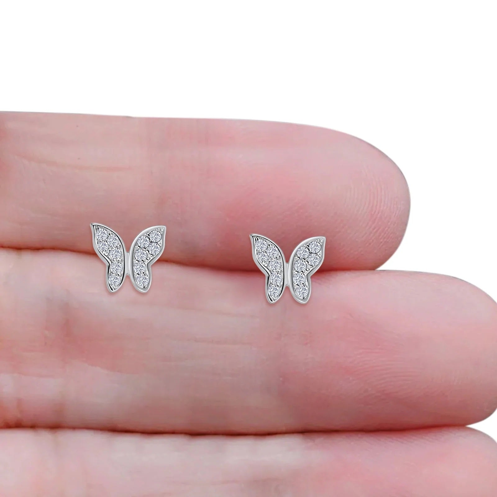 18K White Gold Plated Butterfly Stud Earrings Women Jewelry