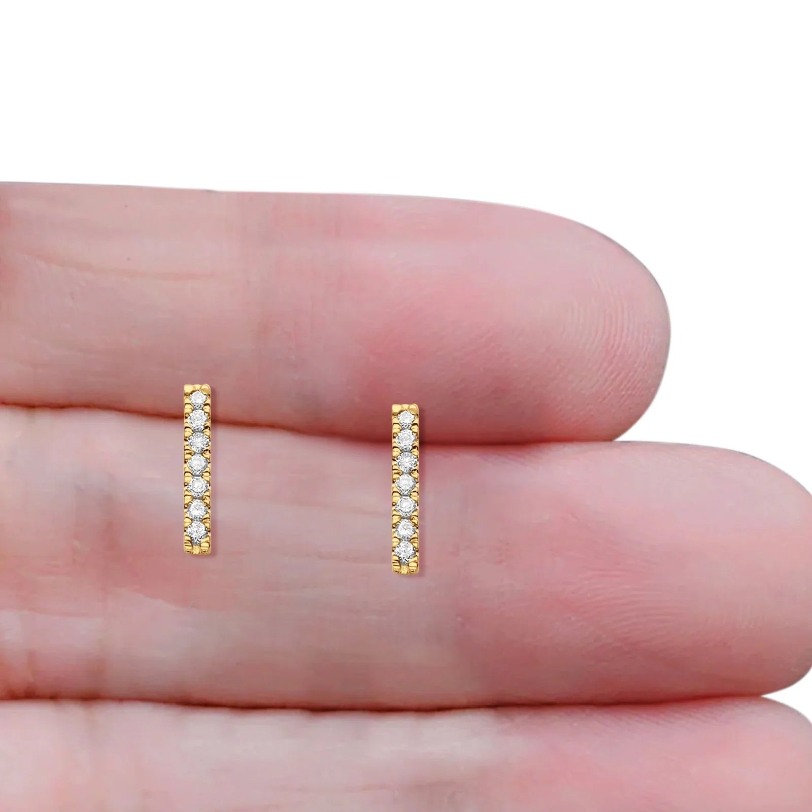 0.10 Ct Natural Diamond Line Bar Stud Earrings in 10K Yellow Gold