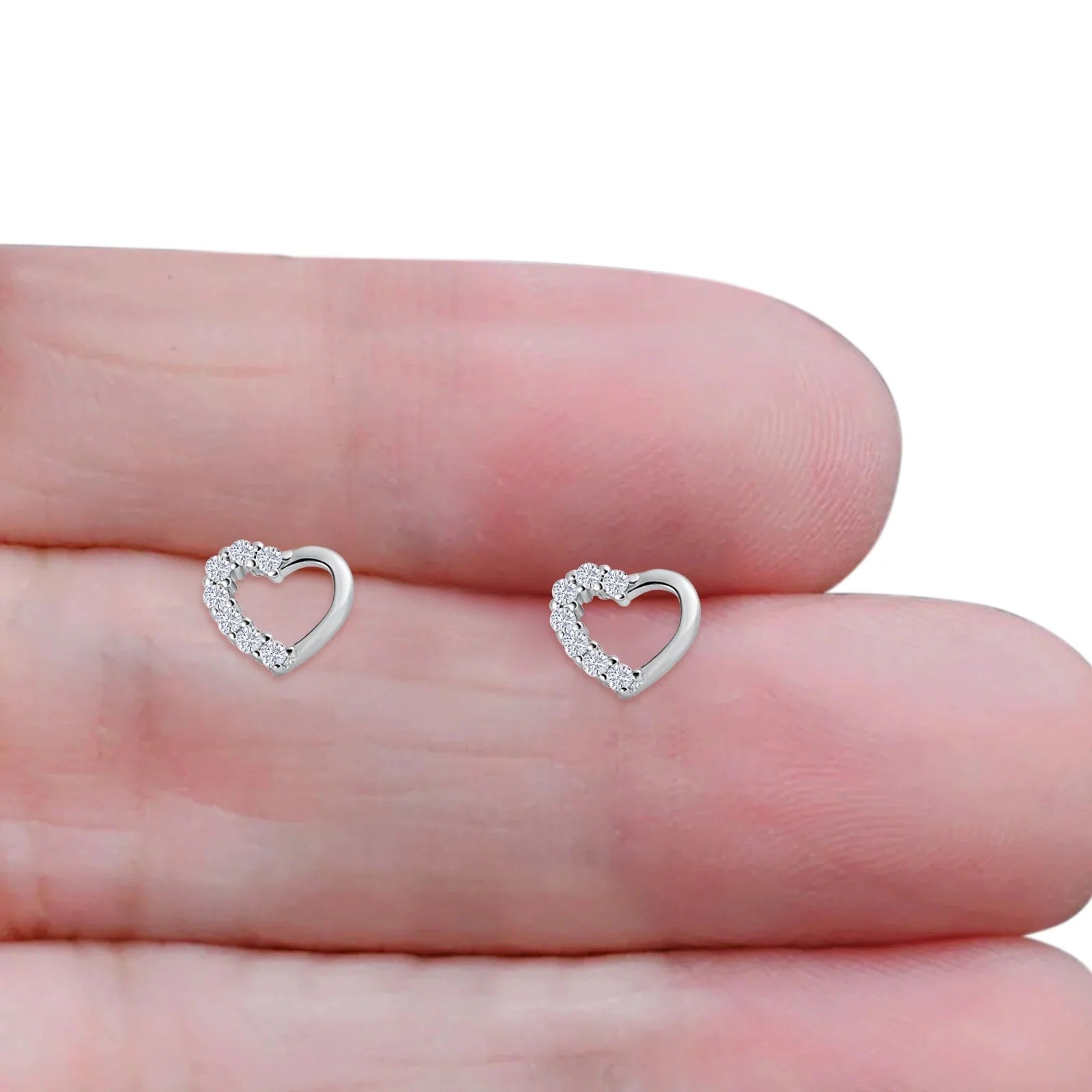 Heart Stud Earrings Cubic Zirconia 925 Sterling Silver