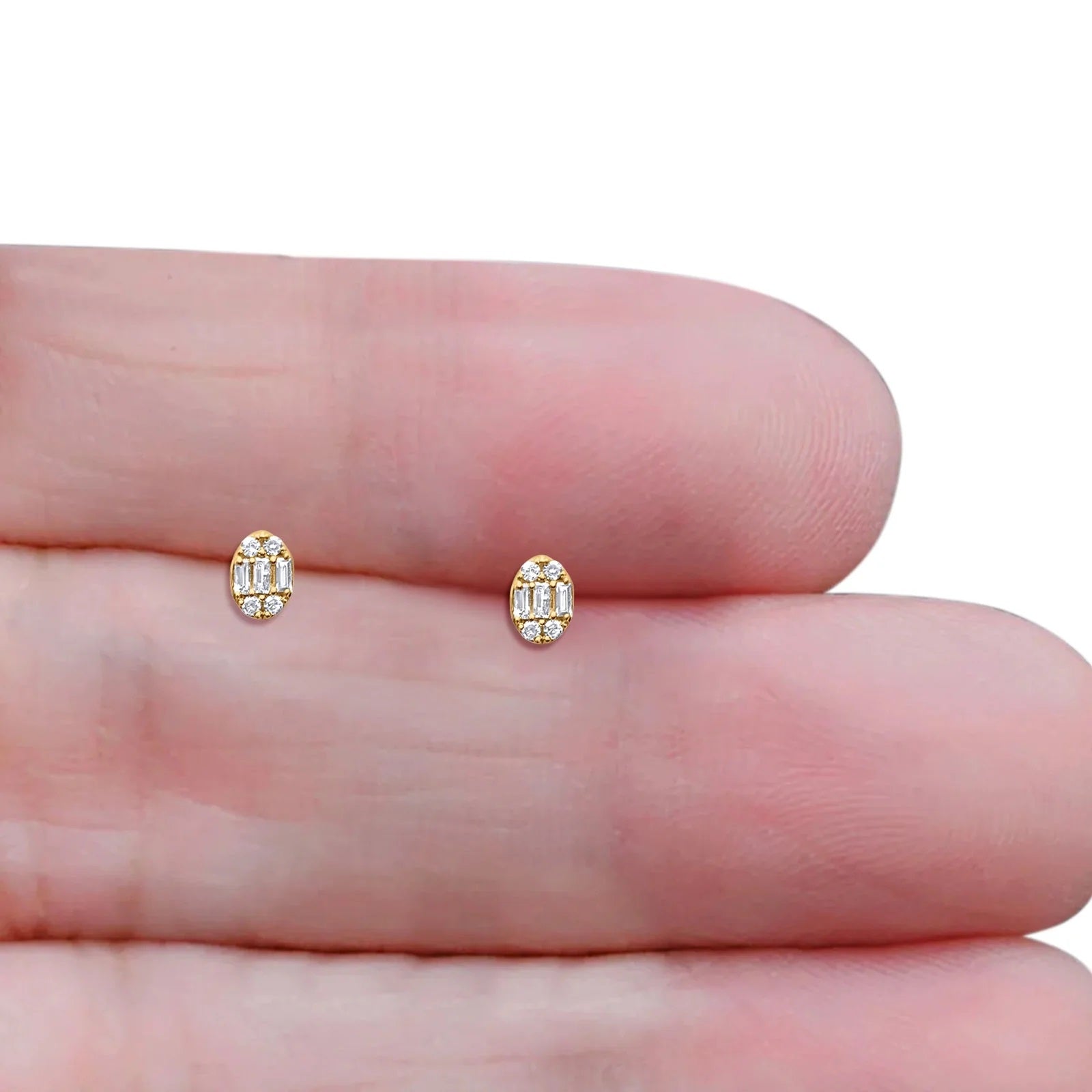 0.12 Carat Natural Diamond Oval Shape Stud Earrings in 14K Yellow Gold