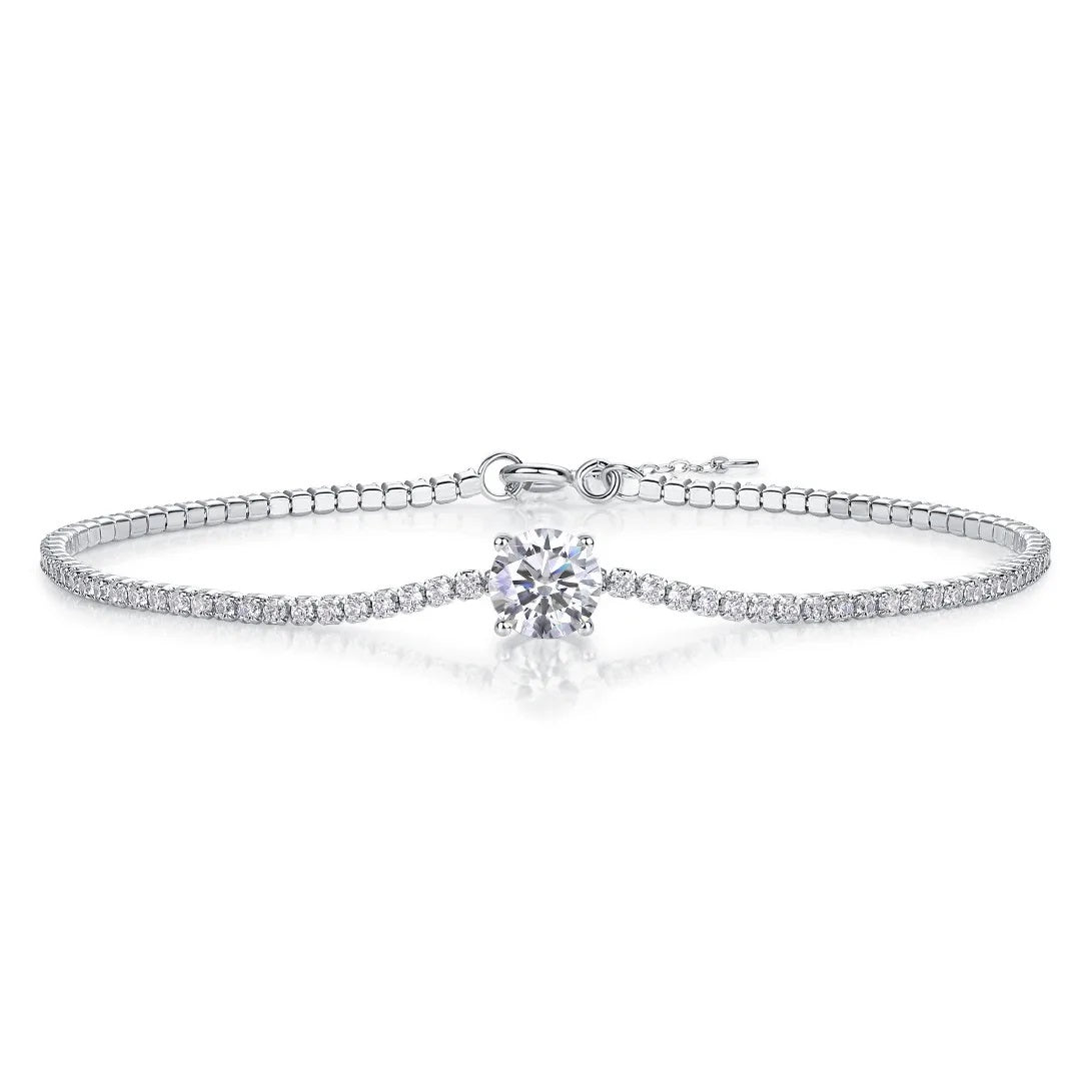 Elegant Solitaire Adjustable Tennis Bracelet in Sterling Silver – Round Cut Center Stone