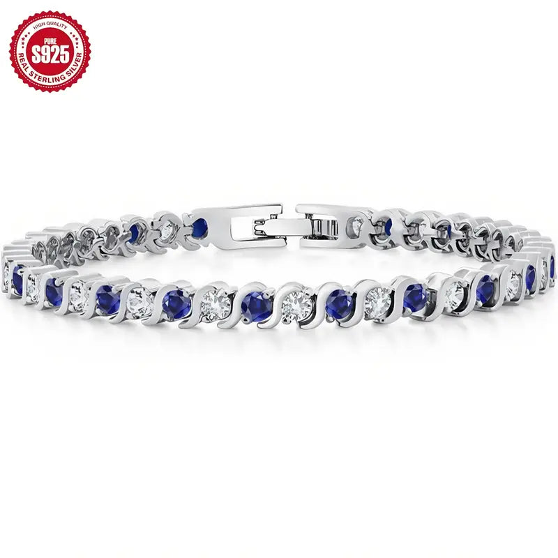 Blue Moissanite Women'S Bracelet, Luxury Elegant And Fashionable Tennis Bracelet