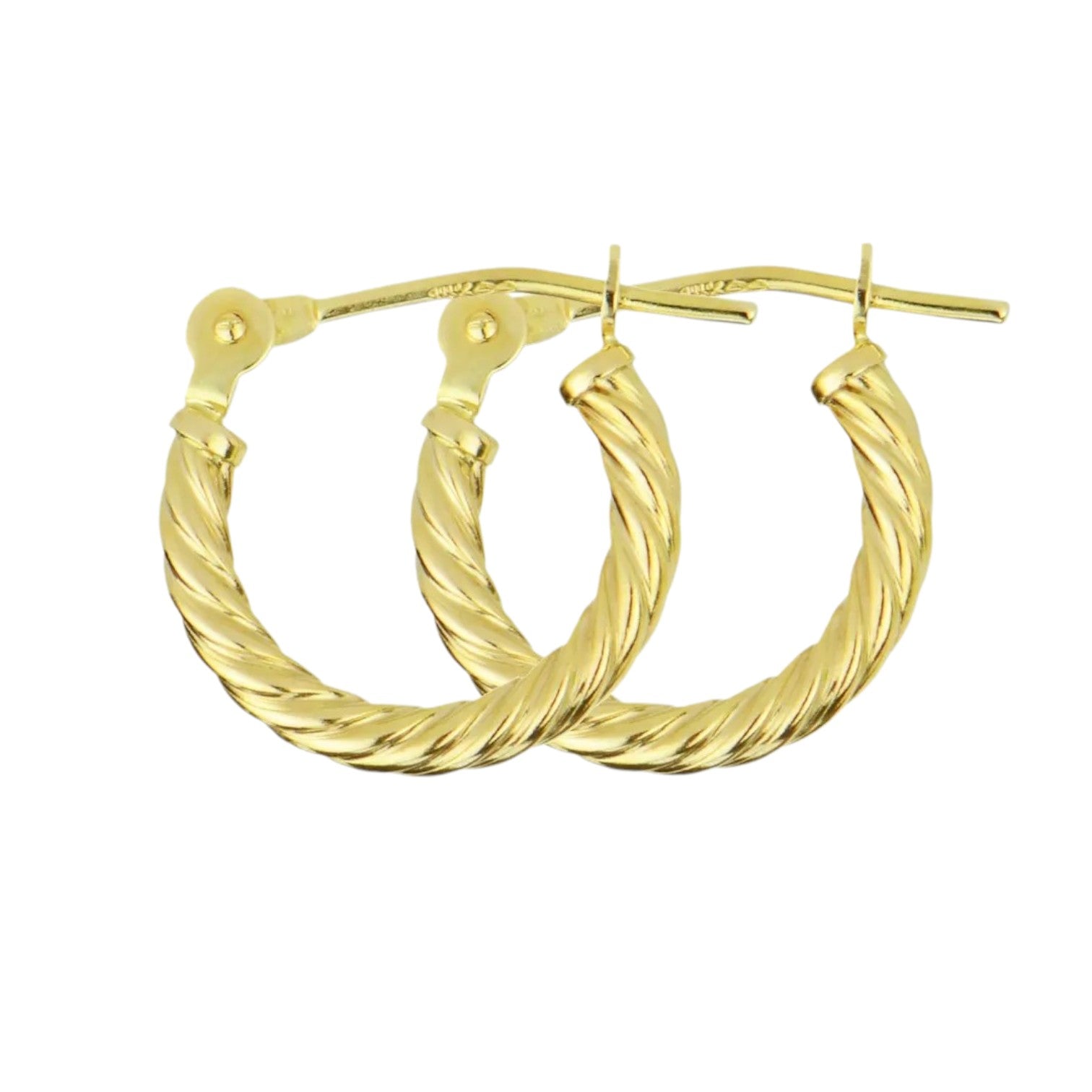 12mm 14K Yellow Gold Corrugated Hoop Earrings Women Jewelry Gift
