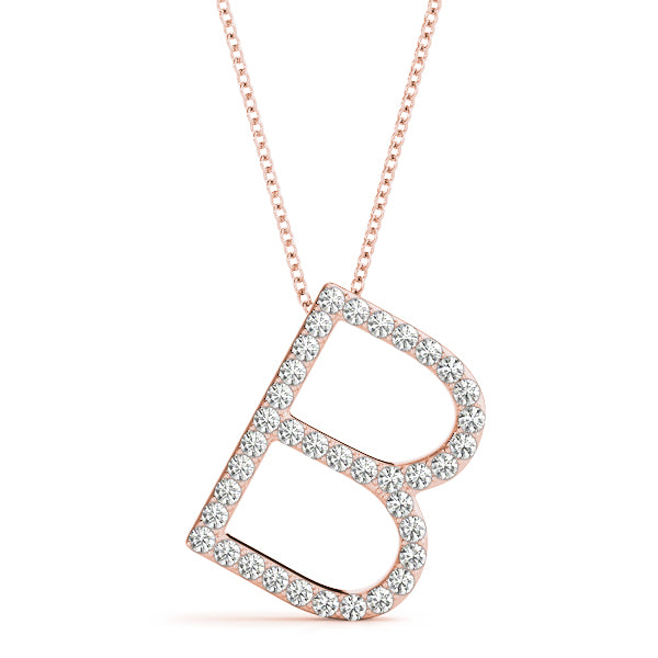 14K Gold Diamond Initial B Necklace Pendant with 0.17 Ct Lab Grown Diamonds