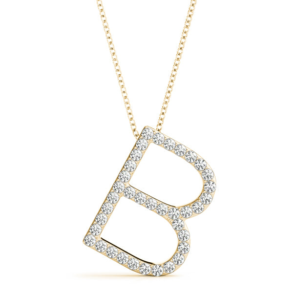 14K Gold Diamond Initial B Necklace Pendant with 0.17 Ct Lab Grown Diamonds