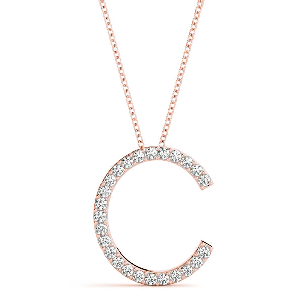 14K Gold Diamond Initial C Necklace Pendant with 0.15 Ct Lab Grown Diamonds