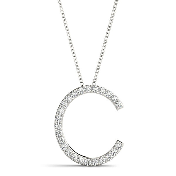 14K Gold Diamond Initial C Necklace Pendant with 0.15 Ct Lab Grown Diamonds