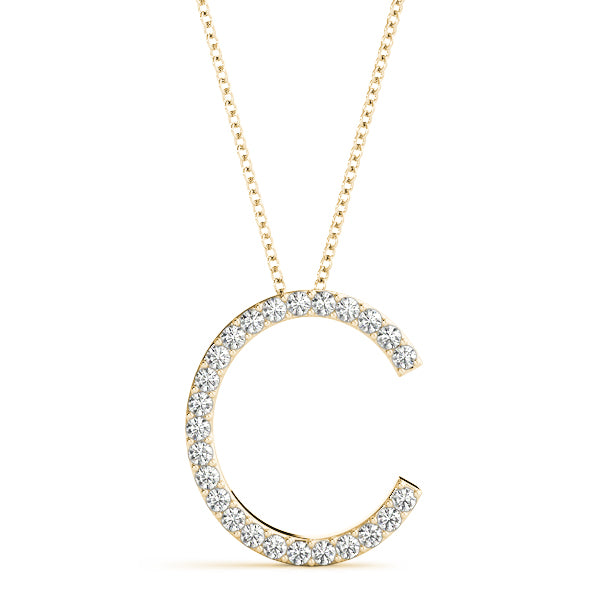 14K Gold Diamond Initial C Necklace Pendant with 0.15 Ct Lab Grown Diamonds