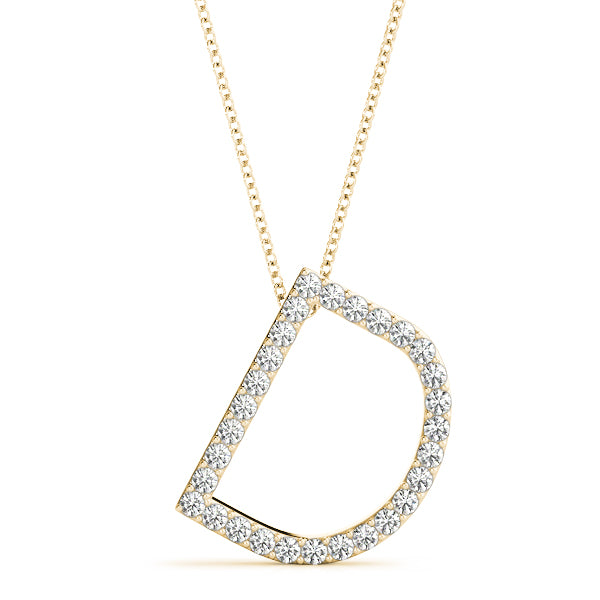 14K Gold Diamond Initial D Necklace Pendant with 0.17 Ct Lab Grown Diamond