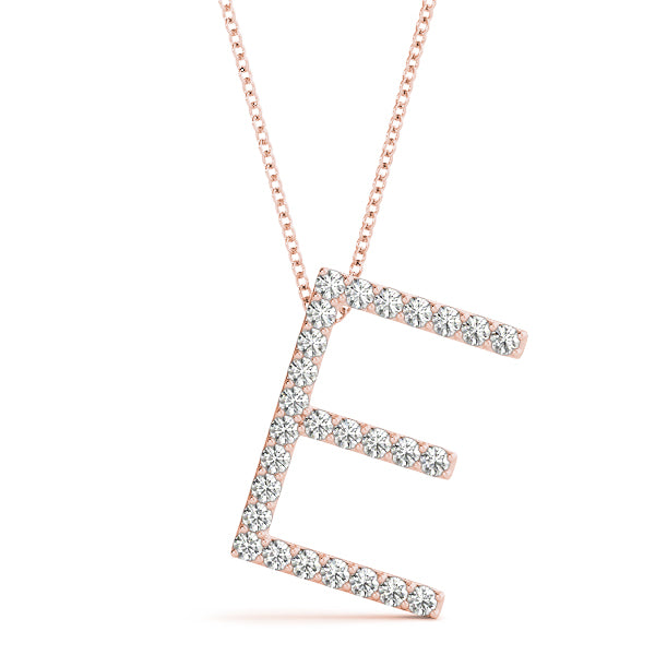 14K Gold Diamond Initial E Necklace Pendant with 0.16 Ct Lab Grown Diamonds