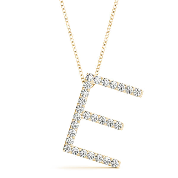 14K Gold Diamond Initial E Necklace Pendant with 0.16 Ct Lab Grown Diamonds