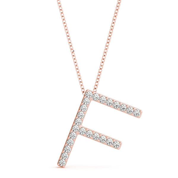 14K Gold Diamond Initial F Necklace Pendant with 0.14 Ct Lab Grown Diamonds