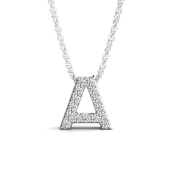 0.07 Ct 14K White Gold Diamond Letter A Pendant Necklace With 925 Sterling Silver Chain