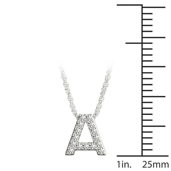 0.07 Ct 14K White Gold Diamond Letter A Pendant Necklace With 925 Sterling Silver Chain