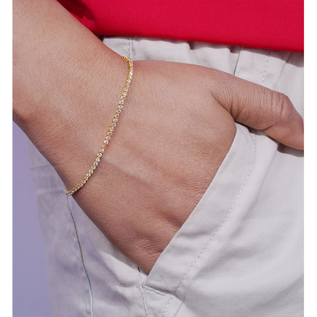 2.00 CT Lab Grown Diamond Tiger Prong Tennis Bracelet in 14K Yellow Gold