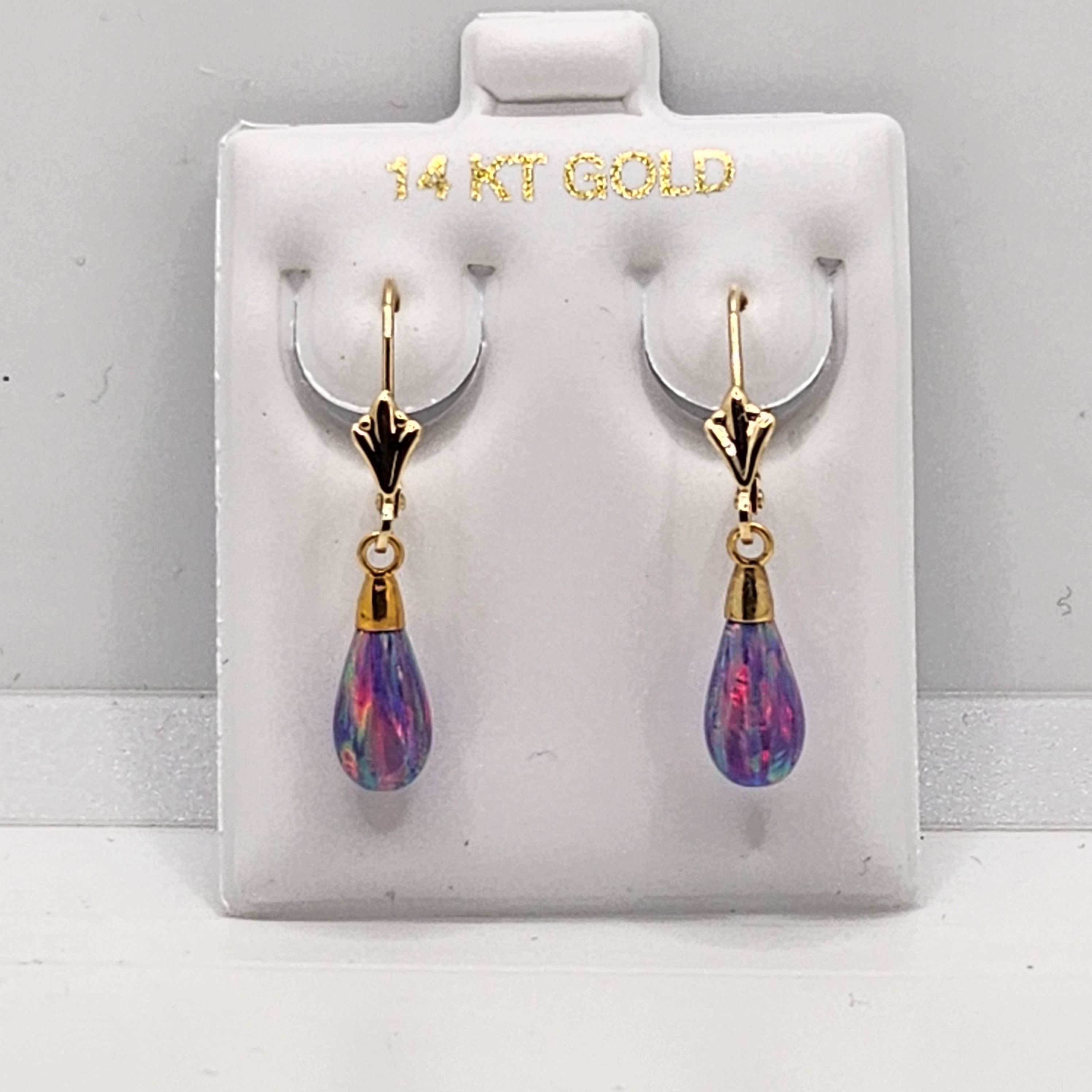 14K Solid Yellow Gold Opal Dangle Earrings Women Jewelry