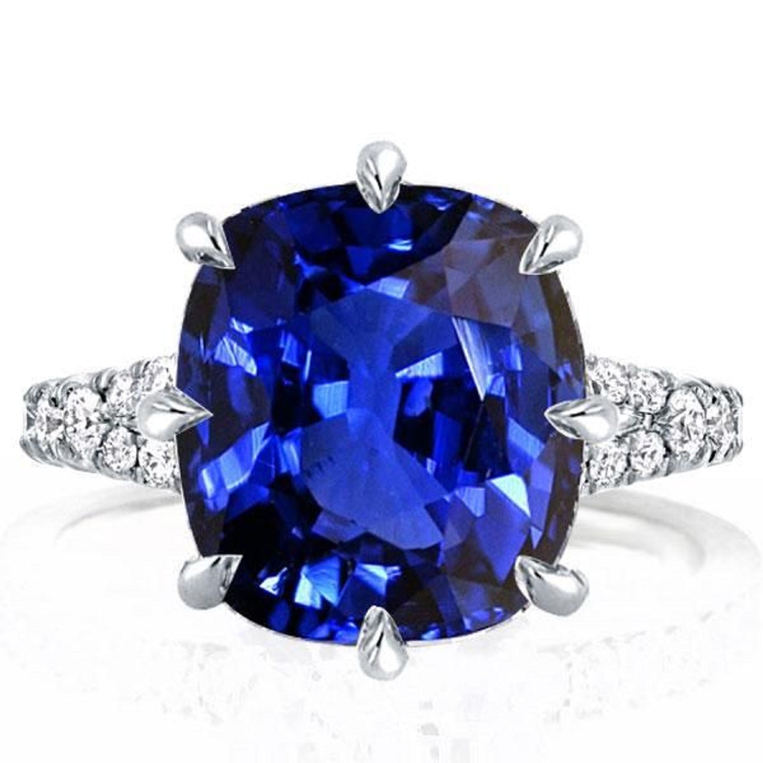5.00 Ct Blue Sapphire Split Shank Cushion Cut Engagement Ring - 18K White Gold
