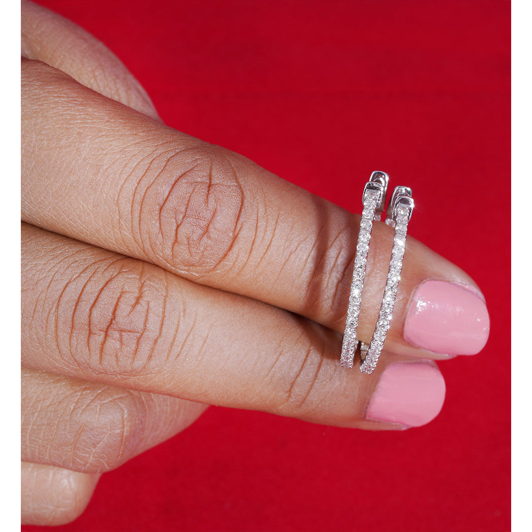 2 CT Lab Grown Diamond Inside-Outside Hoop Earrings in 14K Gold