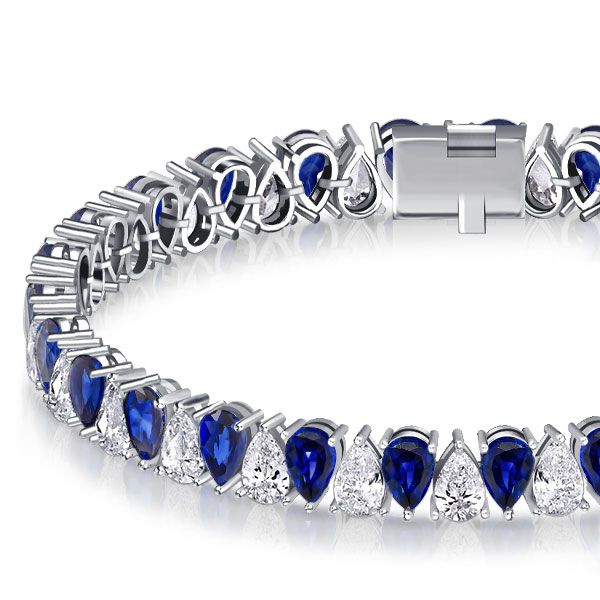 26.00 CT White & Blue Sapphire Pear Cut Tennis Bracelet For Women