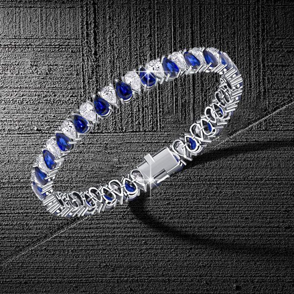 26.00 CT White & Blue Sapphire Pear Cut Tennis Bracelet For Women