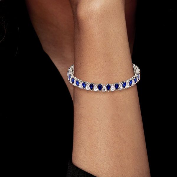26.00 CT White & Blue Sapphire Pear Cut Tennis Bracelet For Women