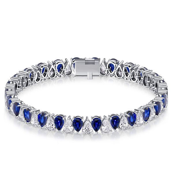 26.00 CT White & Blue Sapphire Pear Cut Tennis Bracelet For Women