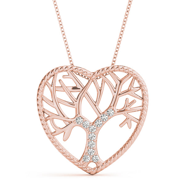 0.05 Carat Diamond Heart Shape Necklace Pendant In 14K White / Yellow & Rose Gold With Box Chain