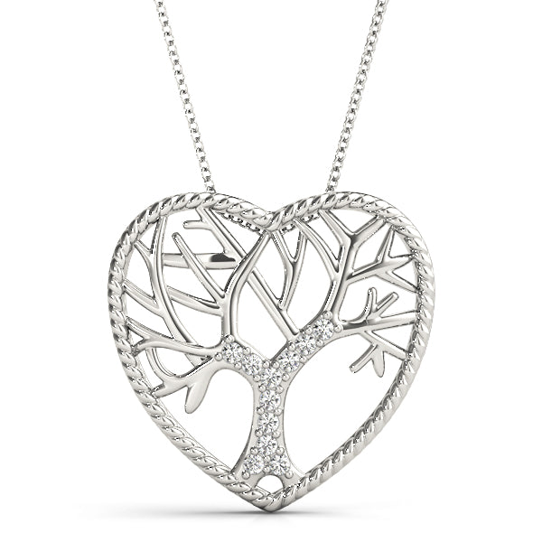 0.05 Carat Diamond Heart Shape Necklace Pendant In 14K White / Yellow & Rose Gold With Box Chain