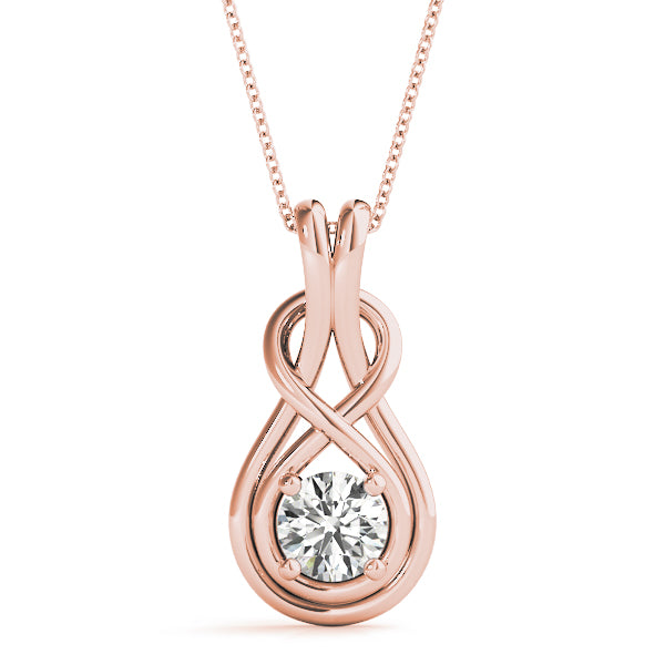 1/10 CT FG/VVS1 Round Diamond LOVE KNOT Pendant Necklace In 10K Gold With Box Chain