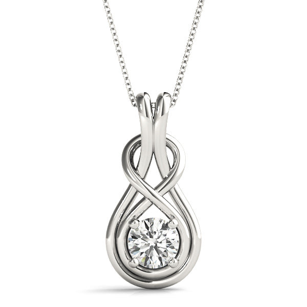1/10 CT FG/VVS1 Round Diamond LOVE KNOT Pendant Necklace In 10K Gold With Box Chain