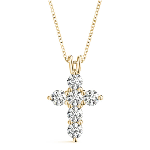 Cross Pendant 1/2 Carat Natural Diamond In 10K White / Rose & Yellow Gold With Box Chain