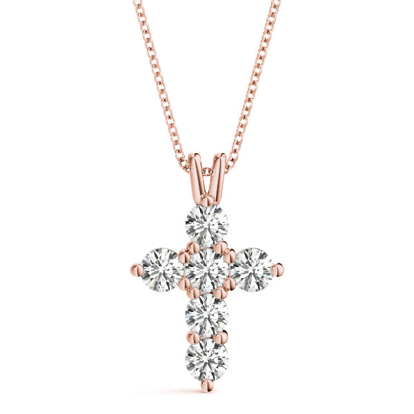 Cross Pendant 1/2 Carat Natural Diamond In 10K White / Rose & Yellow Gold With Box Chain