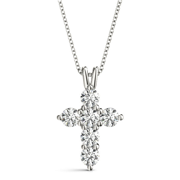 Cross Pendant 1/2 Carat Natural Diamond In 10K White / Rose & Yellow Gold With Box Chain